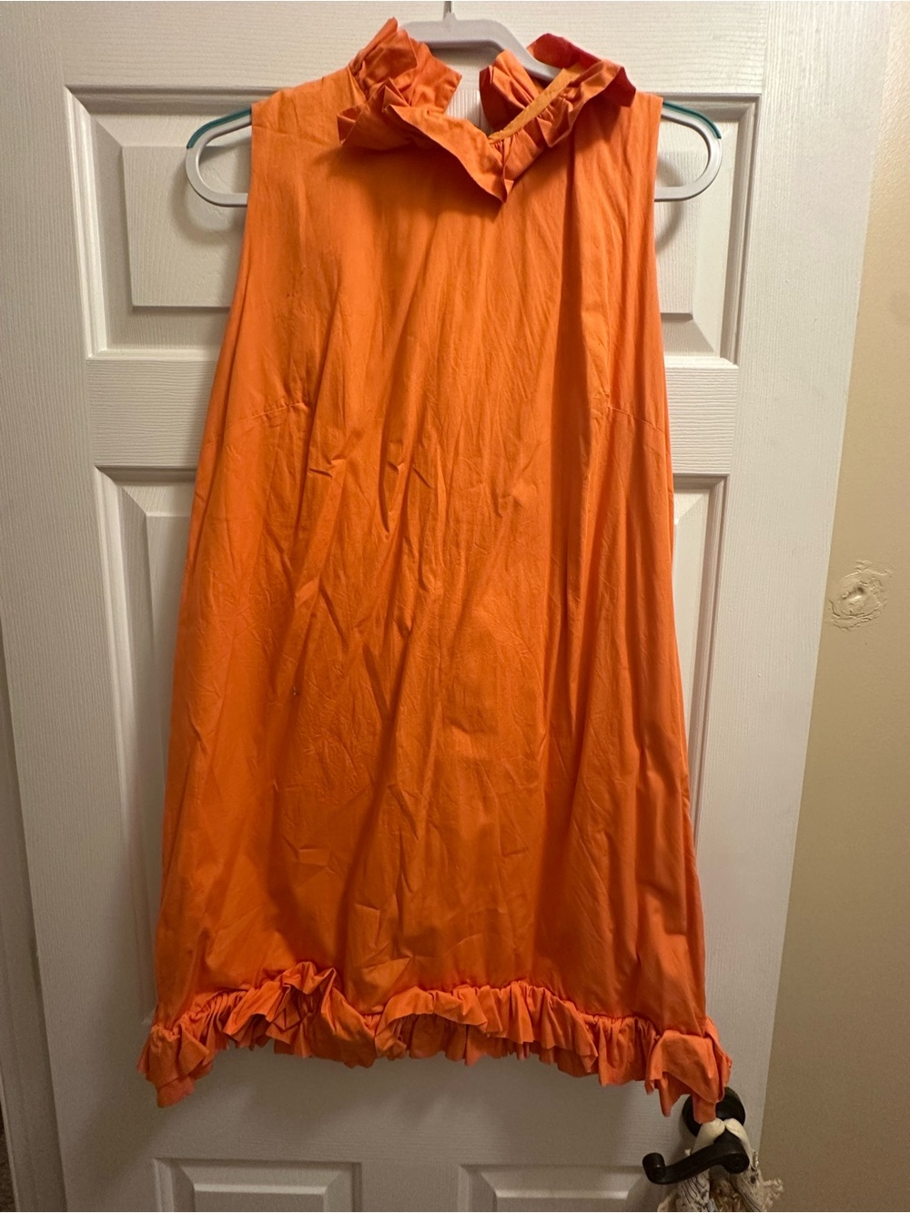 Elizabeth Wilson Designs Bright Orange Ruffle Neck Sleeveless Dress